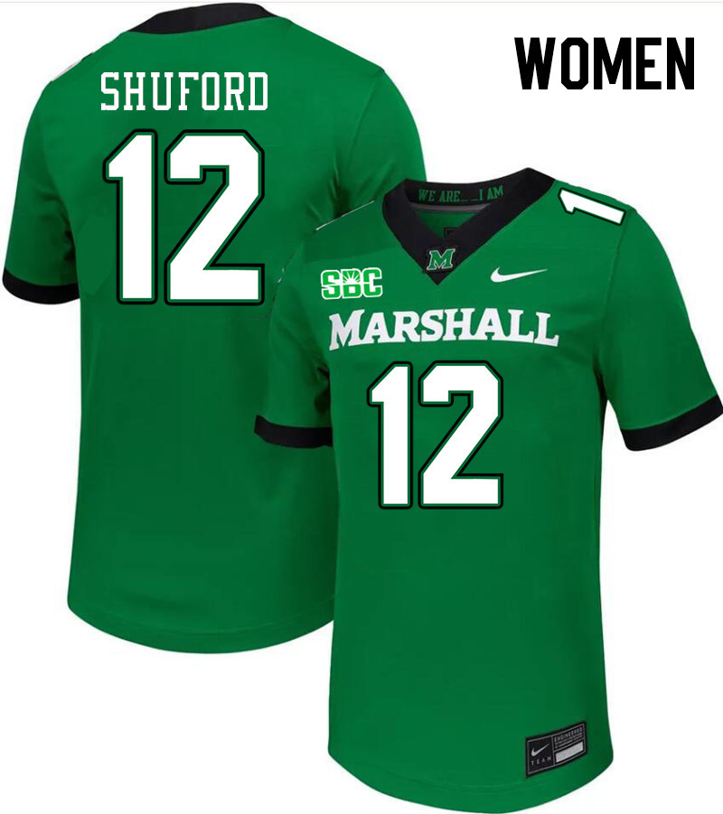 Women #12 Jason Shuford Marshall Thundering Herd SBC Conference College Football Jerseys Stitched-Gr